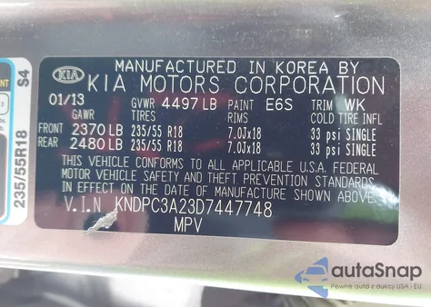 2013 Kia Sportage Ex from USA, damaged, VIN KNDPC3A23D7447748